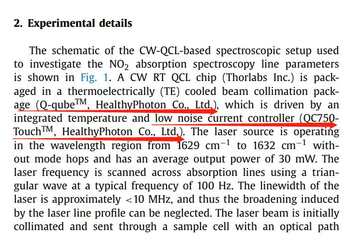 海尔欣激光发射头、驱动器、探测器应用于NO2谱线测量项目
