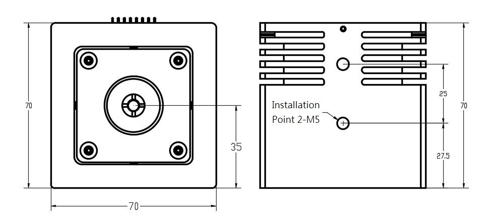 海尔欣QC-Qube? 迷你量子和带间级联激光器(QCL和ICL)发射头结构尺寸正面